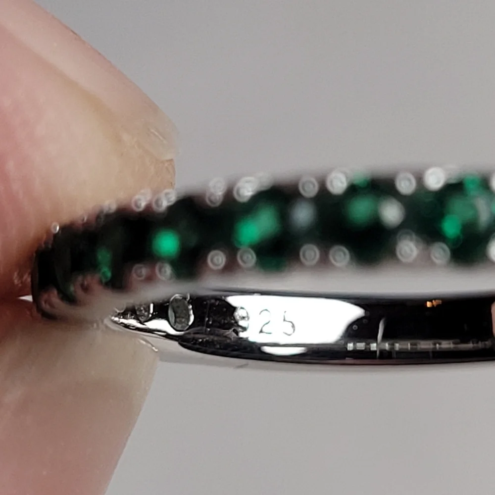 Sterling Silver Green Rhinestone Eternity Band Stackable Ring Size 6